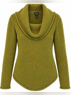 Pure Handknit Green Cowl Neck Sweater Blouse size Medium / Large